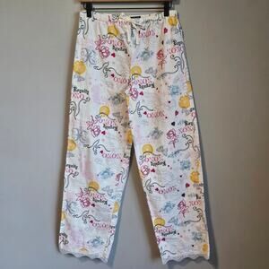 XOXO Pajama Pants Size M White Floral Butterfly Print Lace Hem Lounge Y2K Retro